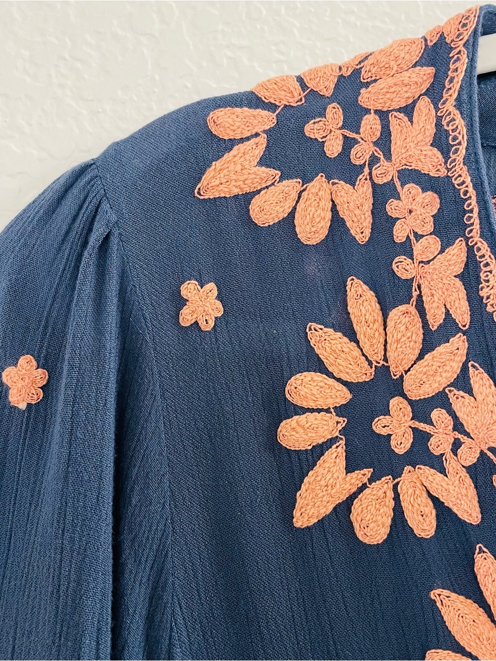 Free People Blue Pink Embroidered Fable Midi Dress | Small - Picture 5 of 8